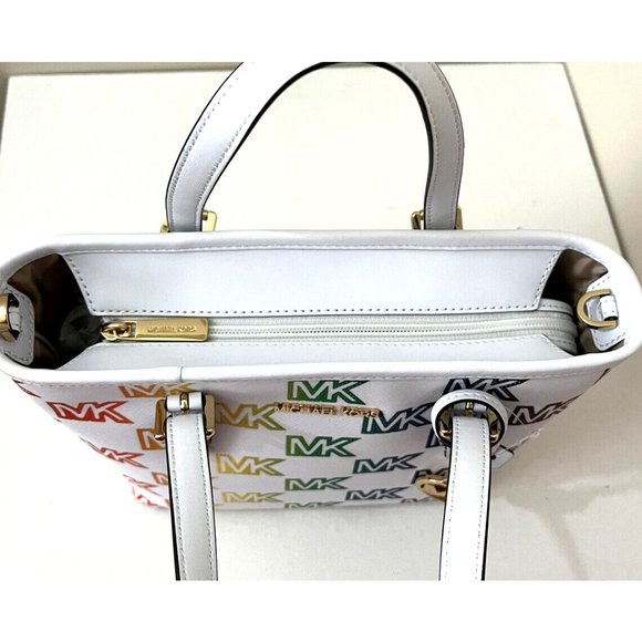 New Michael Kors Jet Set Travel X-Small Top Zip Tote Pride Optic White - Picture 5 of 6